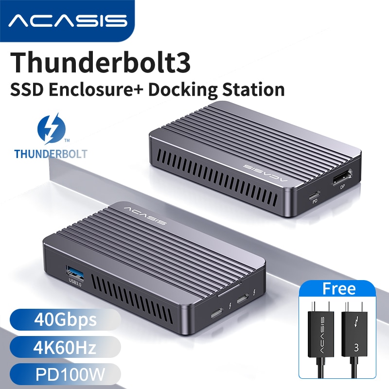 Acasis 2in1 Thunderbolt 3 ŷ ̼  M.2 NVME Ŭ, HDMI ȣȯ 4K 60Hz 40Gbps M2 SSD ̽ PC ƮϿ Ŭ 